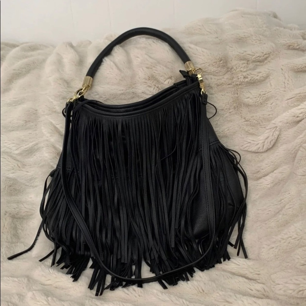 H&M Fringe Hobo Vegan Leather Black